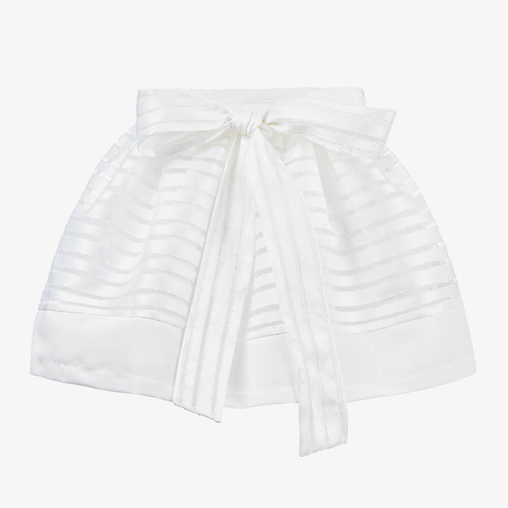 Mama Luma - Girls Ivory Striped Satin Skirt | Childrensalon
