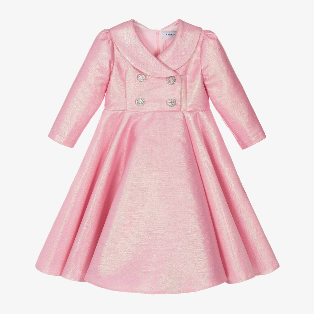 Mama Luma - Robe manteau rose métallisé fille | Childrensalon
