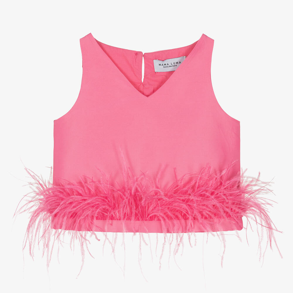 Mama Luma - Girls Pink Feather Blouse | Childrensalon