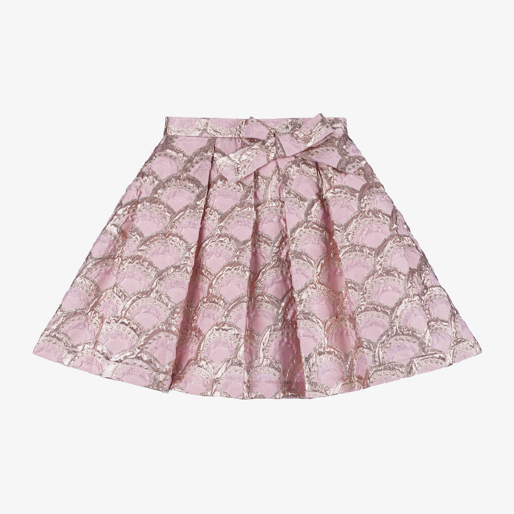 Mama Luma - Girls Pink Lurex Scalloped Skirt | Childrensalon