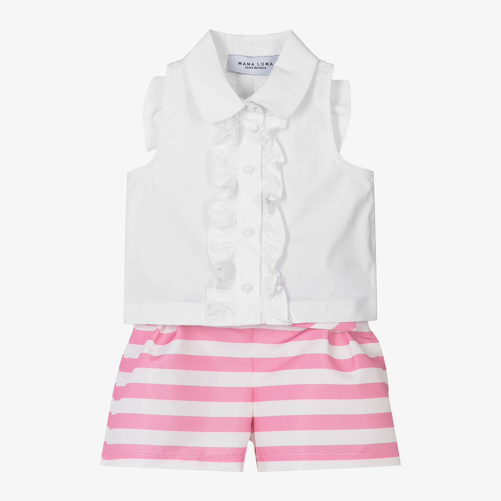 Mama Luma - Белая блузка и шорты в розово-белую полоску | Childrensalon