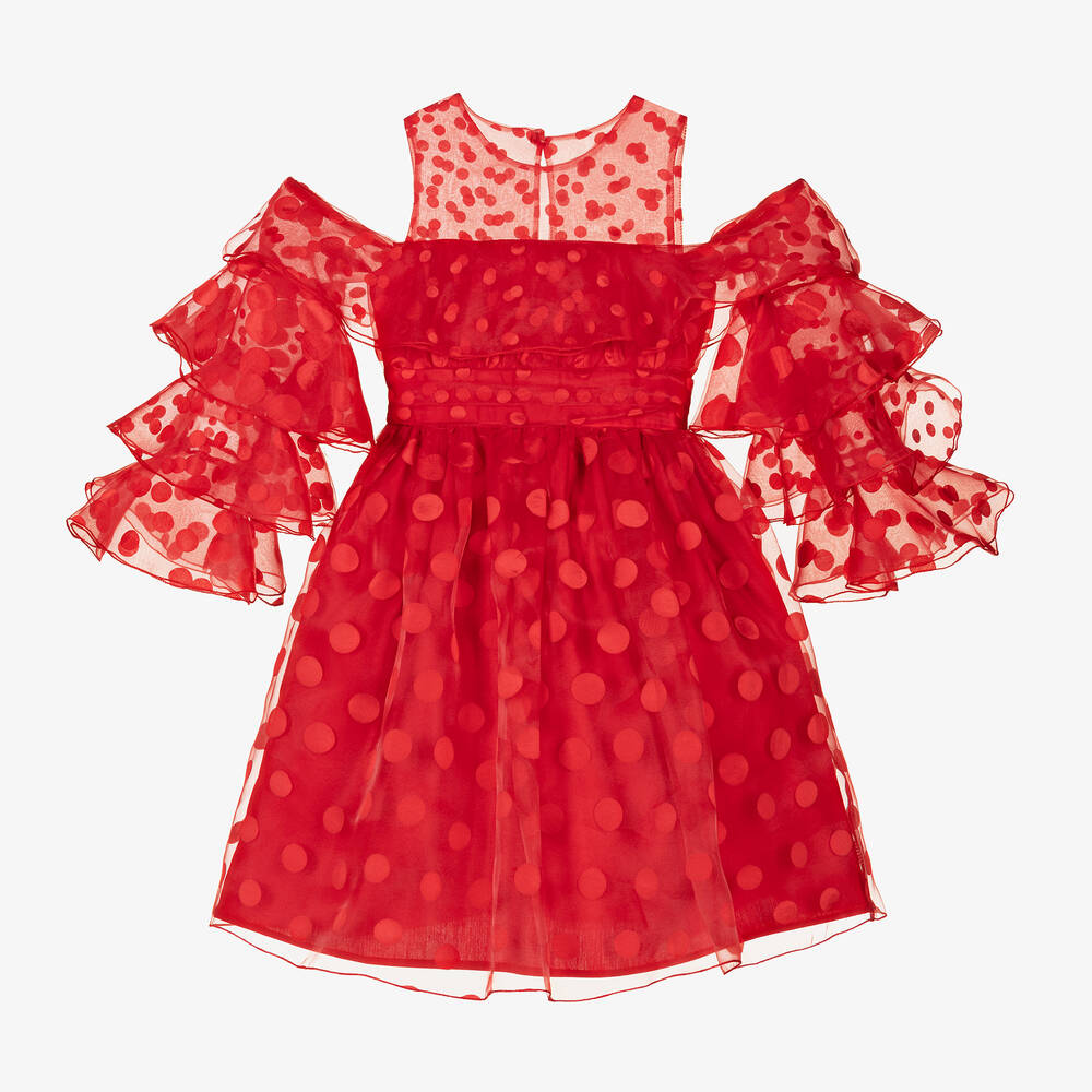Mama Luma Kids' Girls Red Chiffon Polka Dot Dress