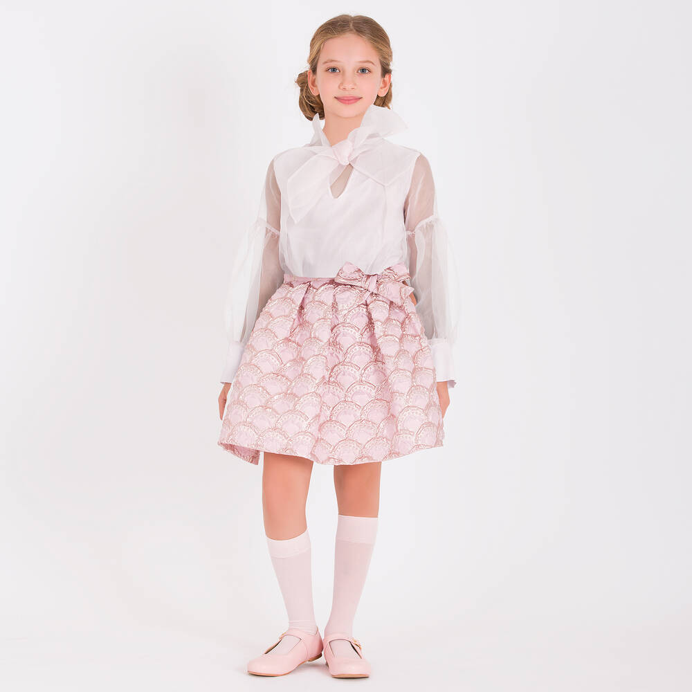 Mama Luma-Girls White Organza Bow Blouse | Childrensalon