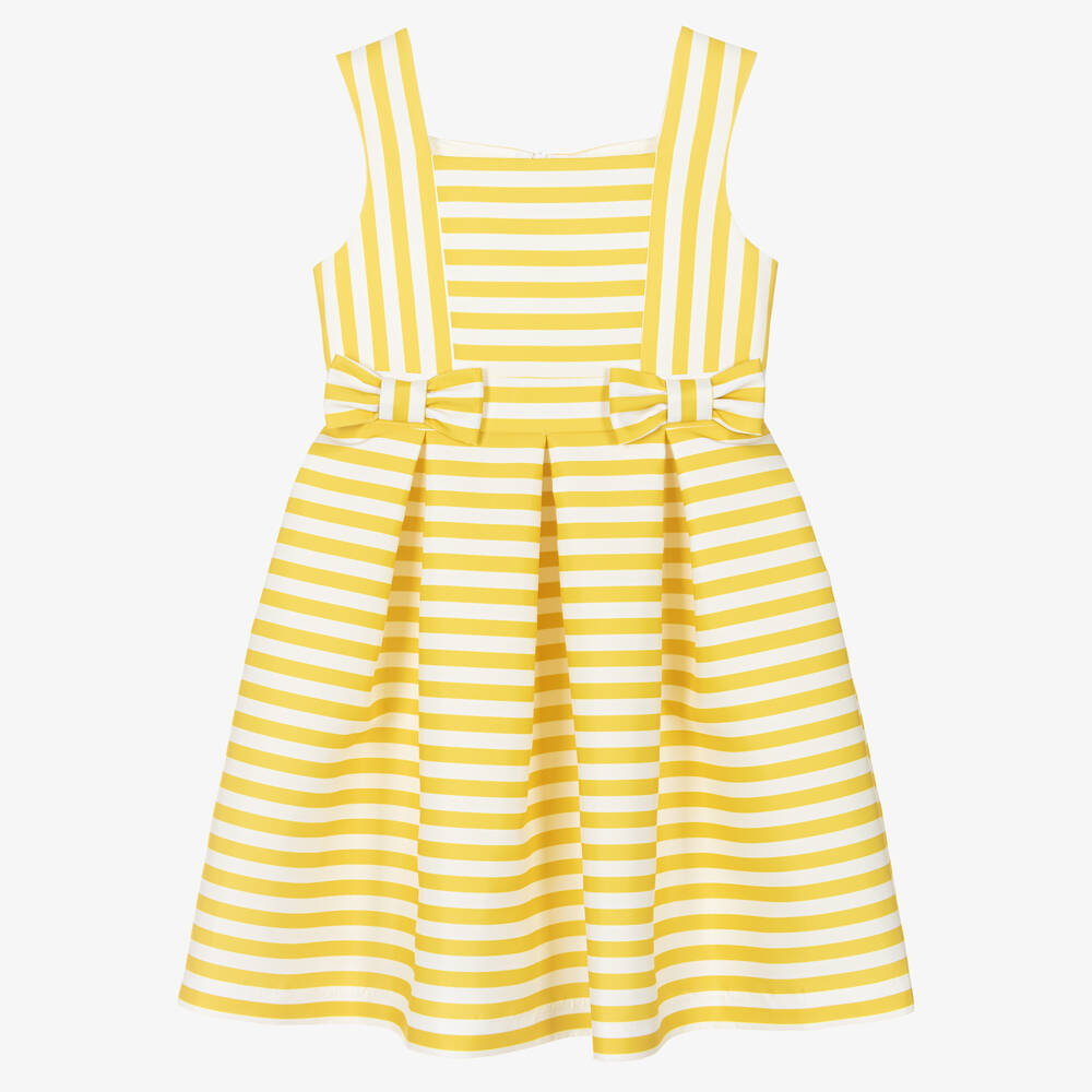 Mama Luma Babies' Girls Yellow Stripe Satin Dress