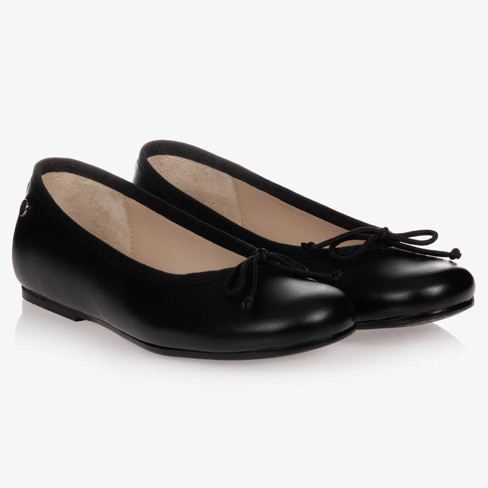 Manuela de Juan - حذاء باليرينا جلد لون أسود للبنات  | Childrensalon