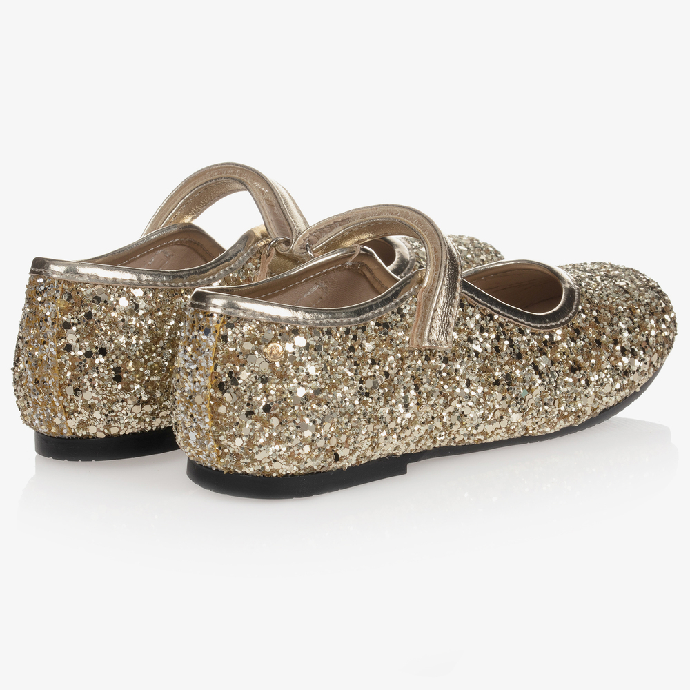 Manuela de Juan - Girls Gold Glitter Shoes | Childrensalon