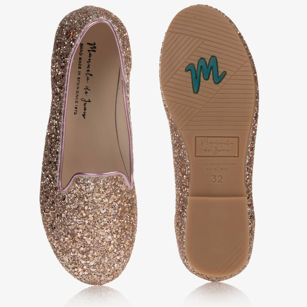 Manuela de Juan - Gold Glitter Leather Shoes | Childrensalon
