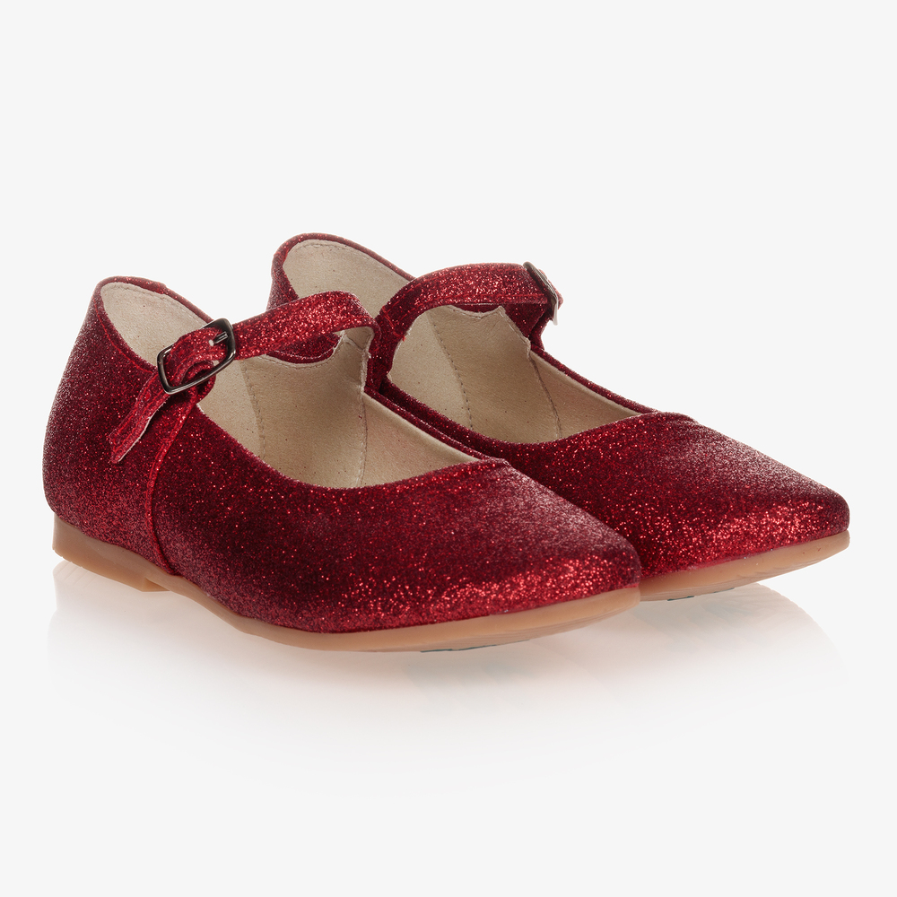 Manuela de Juan - Chaussures pailletées rouges en cuir | Childrensalon