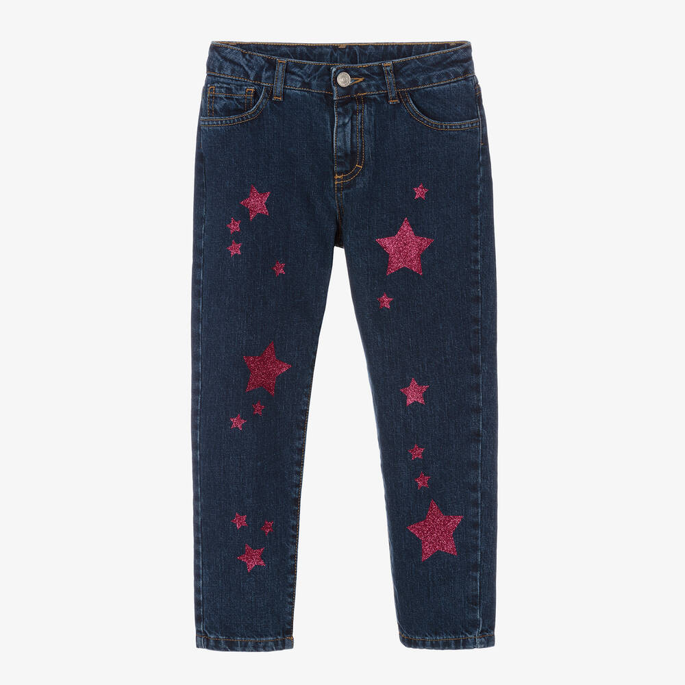 Marc Ellis Kids' Girls Blue & Pink Glitter Star Jeans