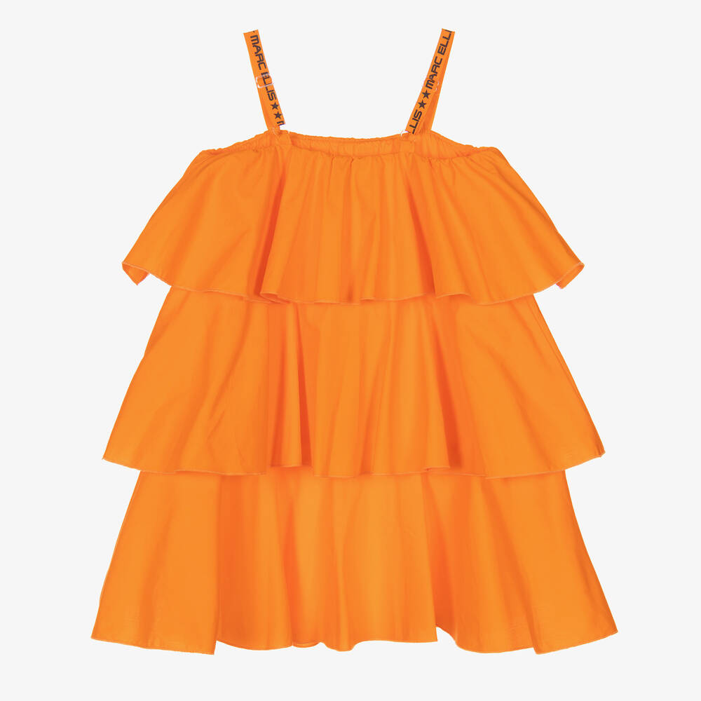 Marc Ellis - Girls Orange Cotton Tiered Dress | Childrensalon