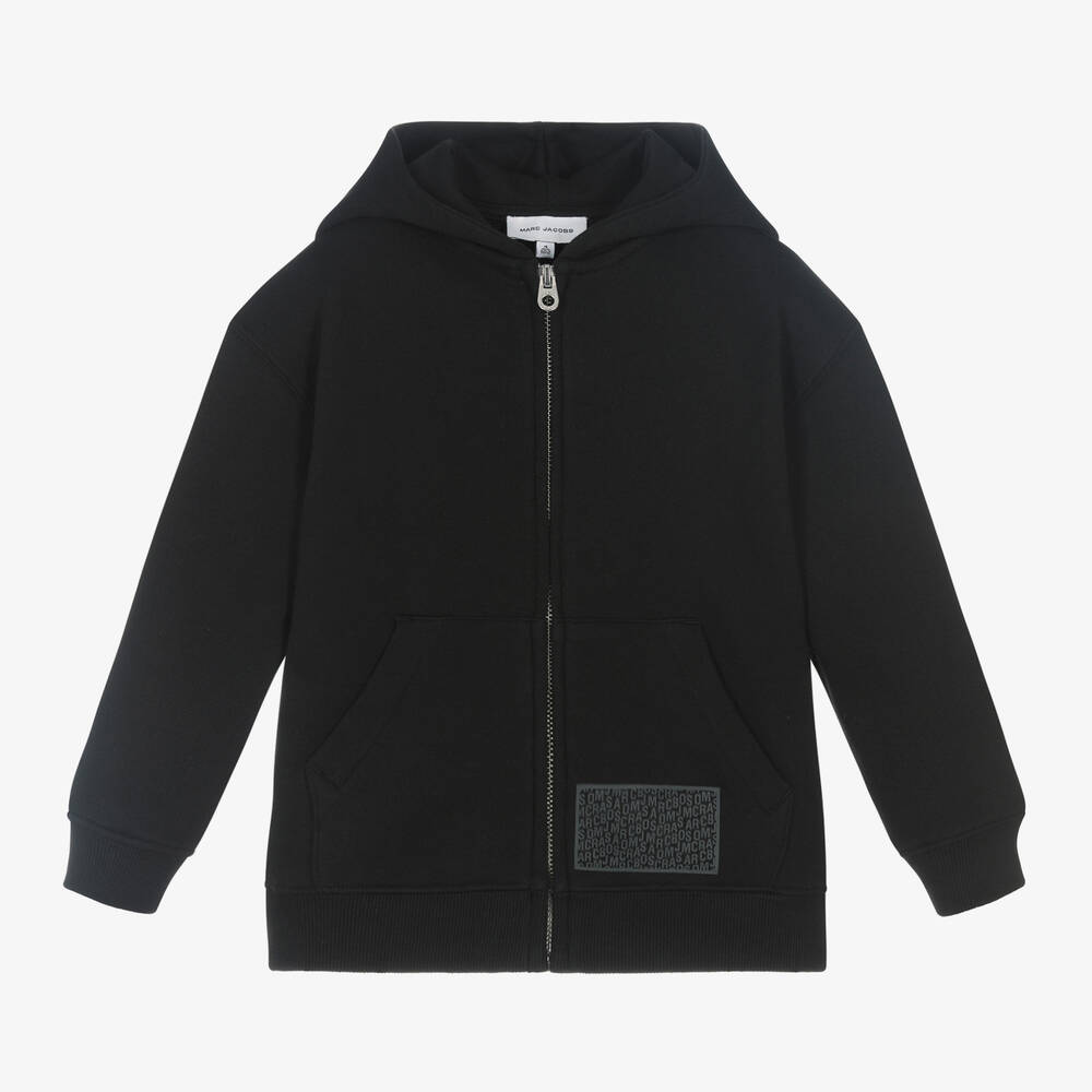 MARC JACOBS - Black Cotton Jersey Zip-Up Hoodie | Childrensalon