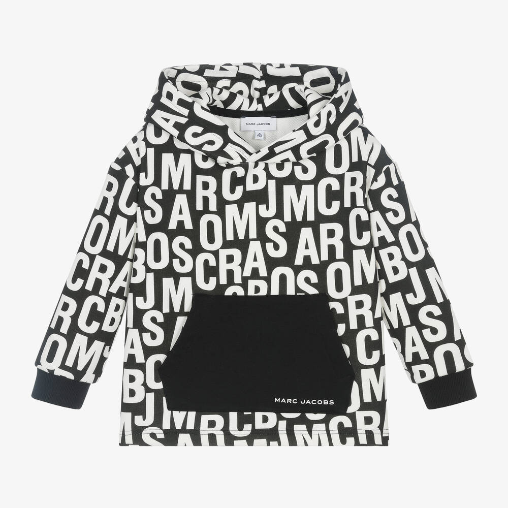 MARC JACOBS - Black Cotton Jumbled Logo Hoodie | Childrensalon