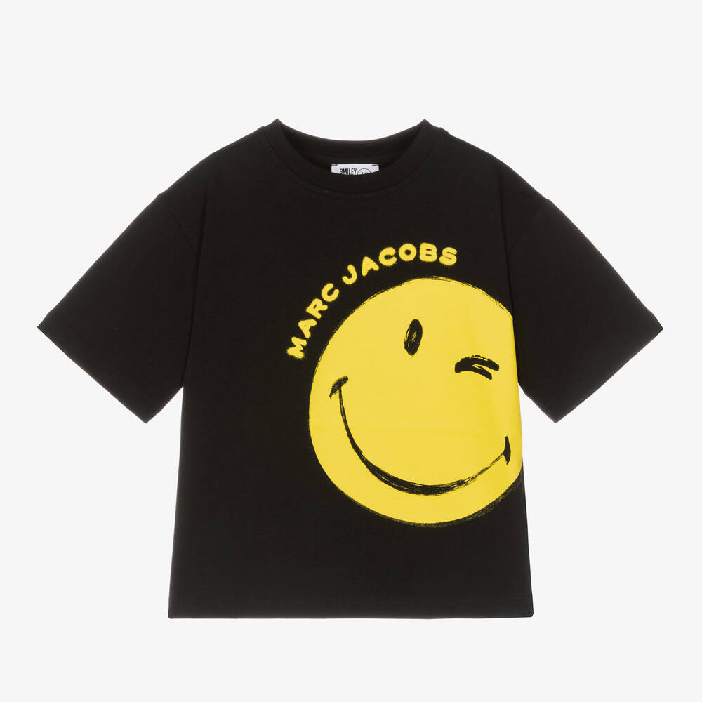Shop Marc Jacobs Boys Black Cotton Smiley Face T-shirt
