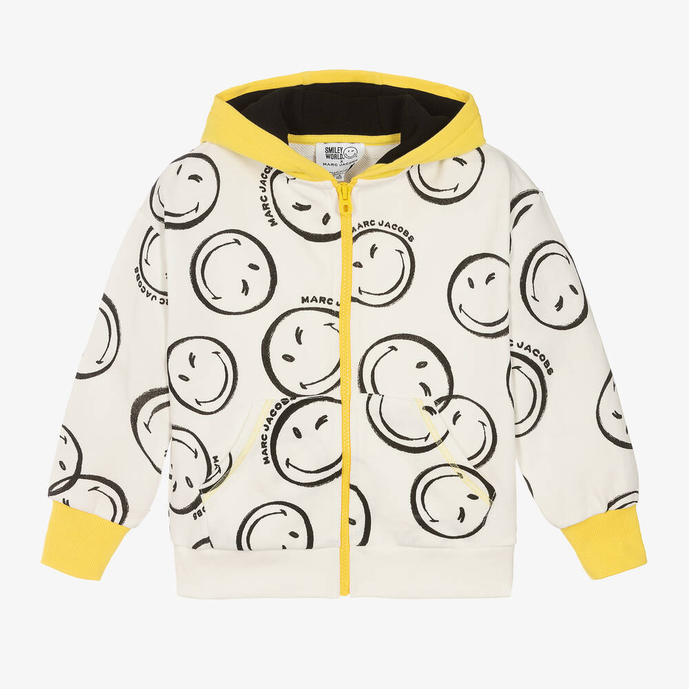 Shop Marc Jacobs Boys Ivory Cotton Smiley Faces Hoodie