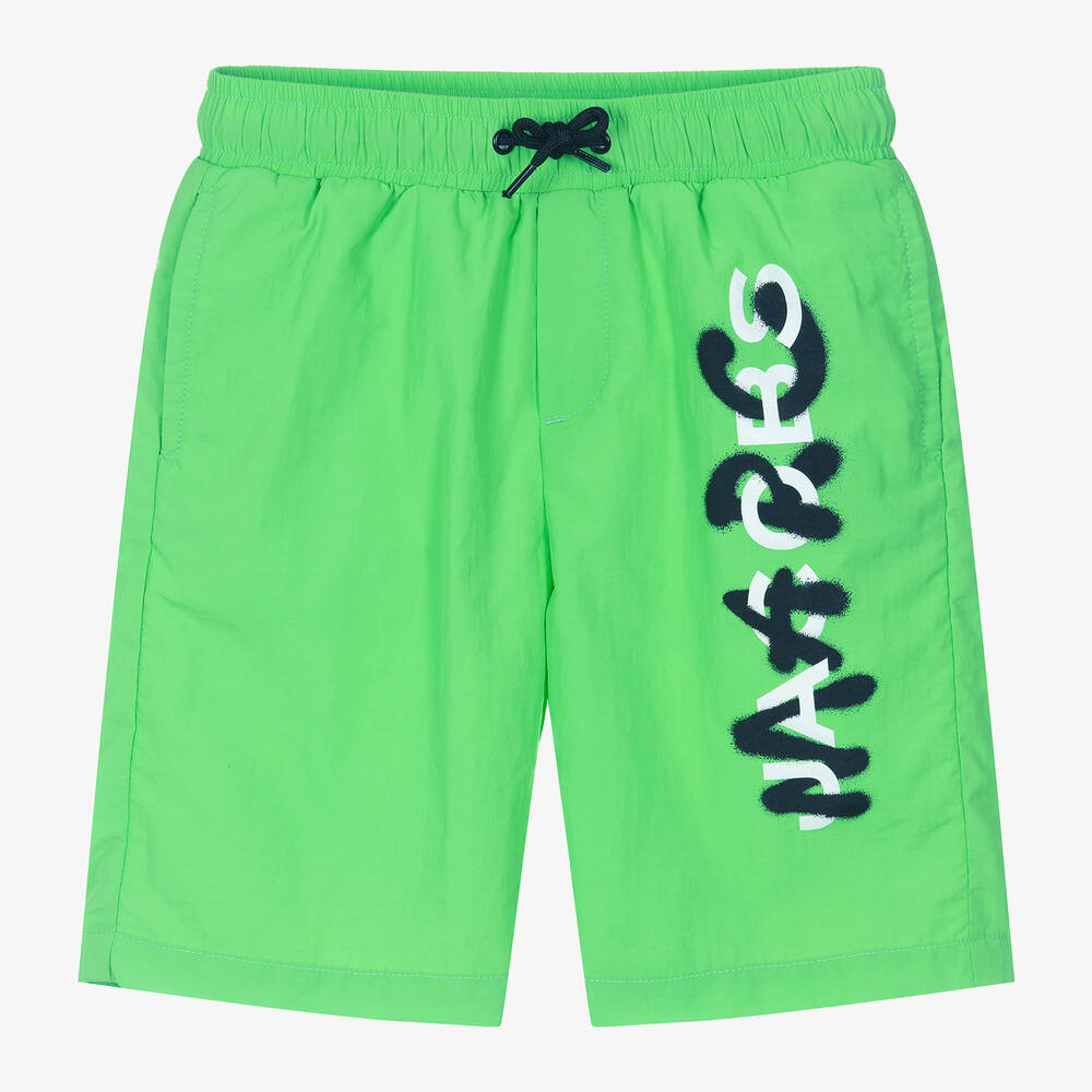 MARC JACOBS - Boys Neon Green Spray Logo Swim Shorts | Childrensalon