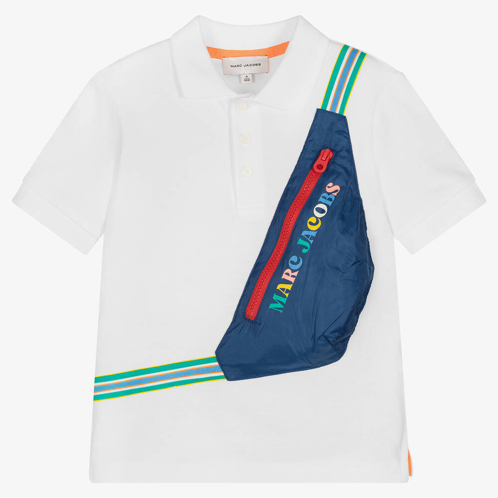 MARC JACOBS - Boys White Cotton Crossbody Polo Shirt | Childrensalon