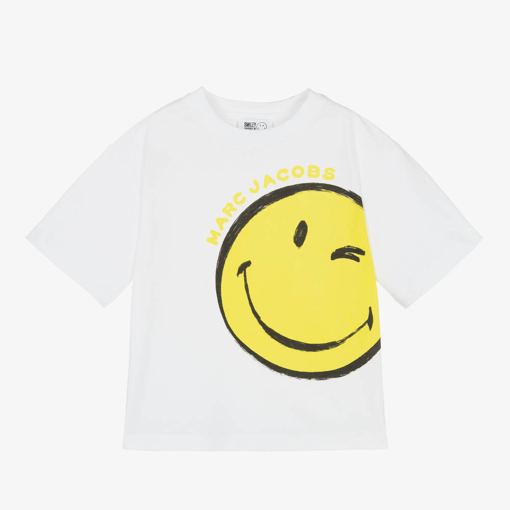 Shop Marc Jacobs Boys White Cotton Smiley Face T-shirt