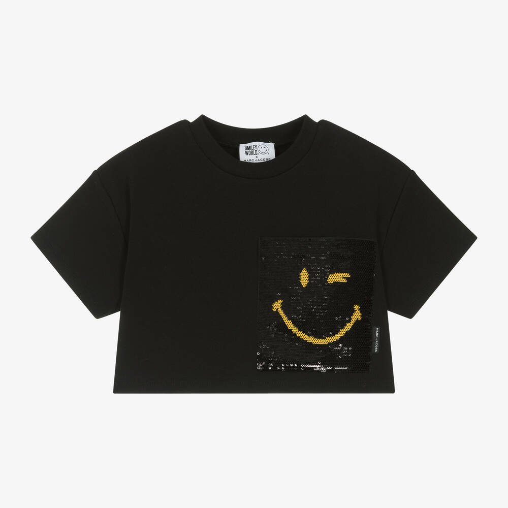 MARC JACOBS - Girls Black Smiley Cotton T-Shirt | Childrensalon