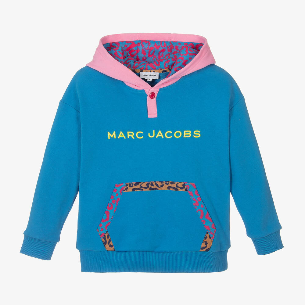 Marc Jacobs Girls Blue Cotton Leopard Pocket Hoodie