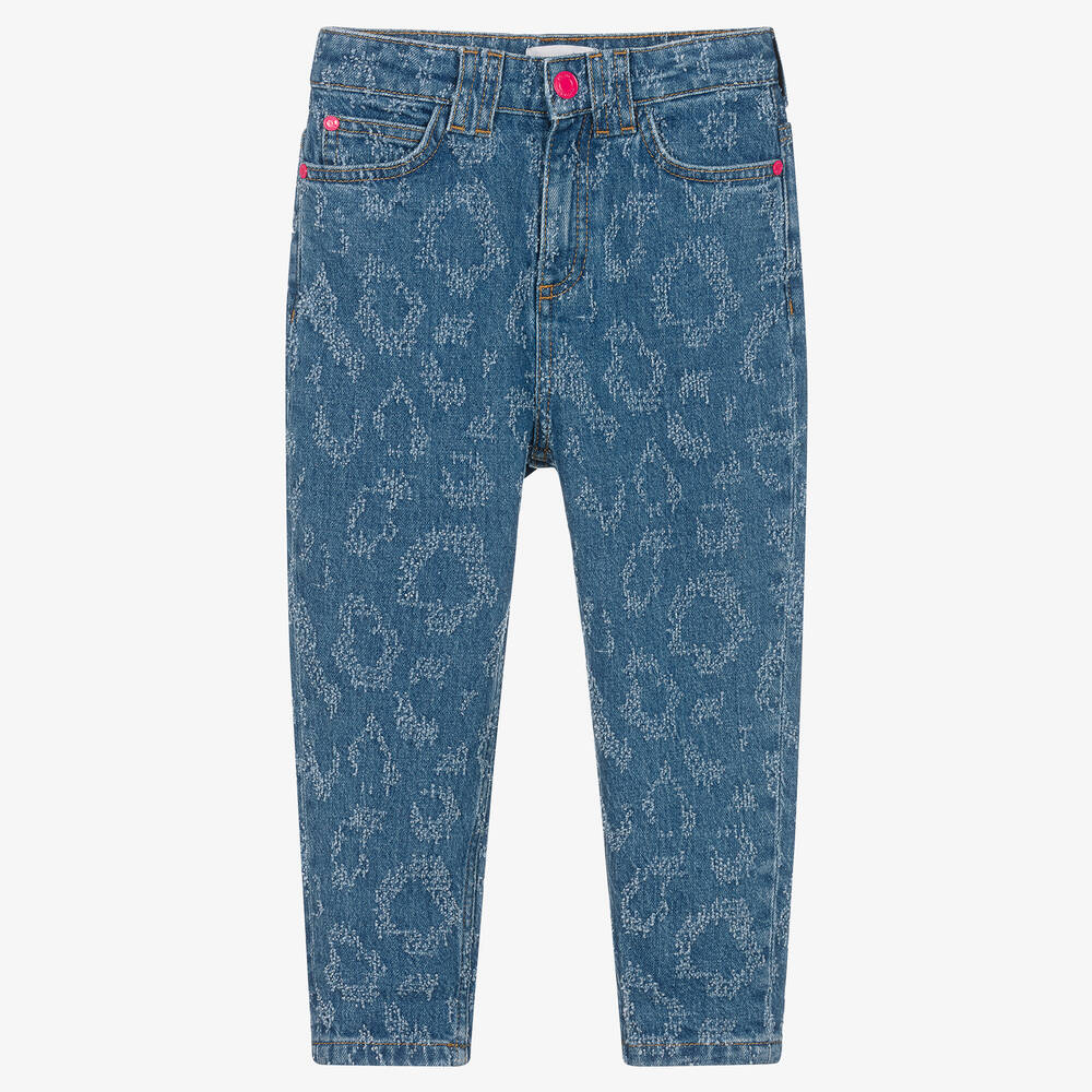 MARC JACOBS - Girls Blue Denim Leopard Pattern Jeans | Childrensalon