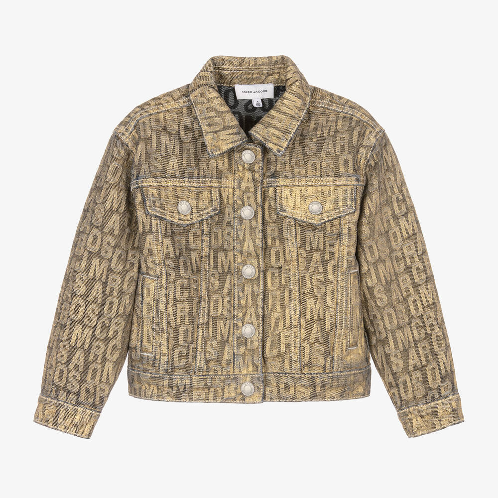 MARC JACOBS - Girls Gold Jumbled Logo Denim Jacket | Childrensalon