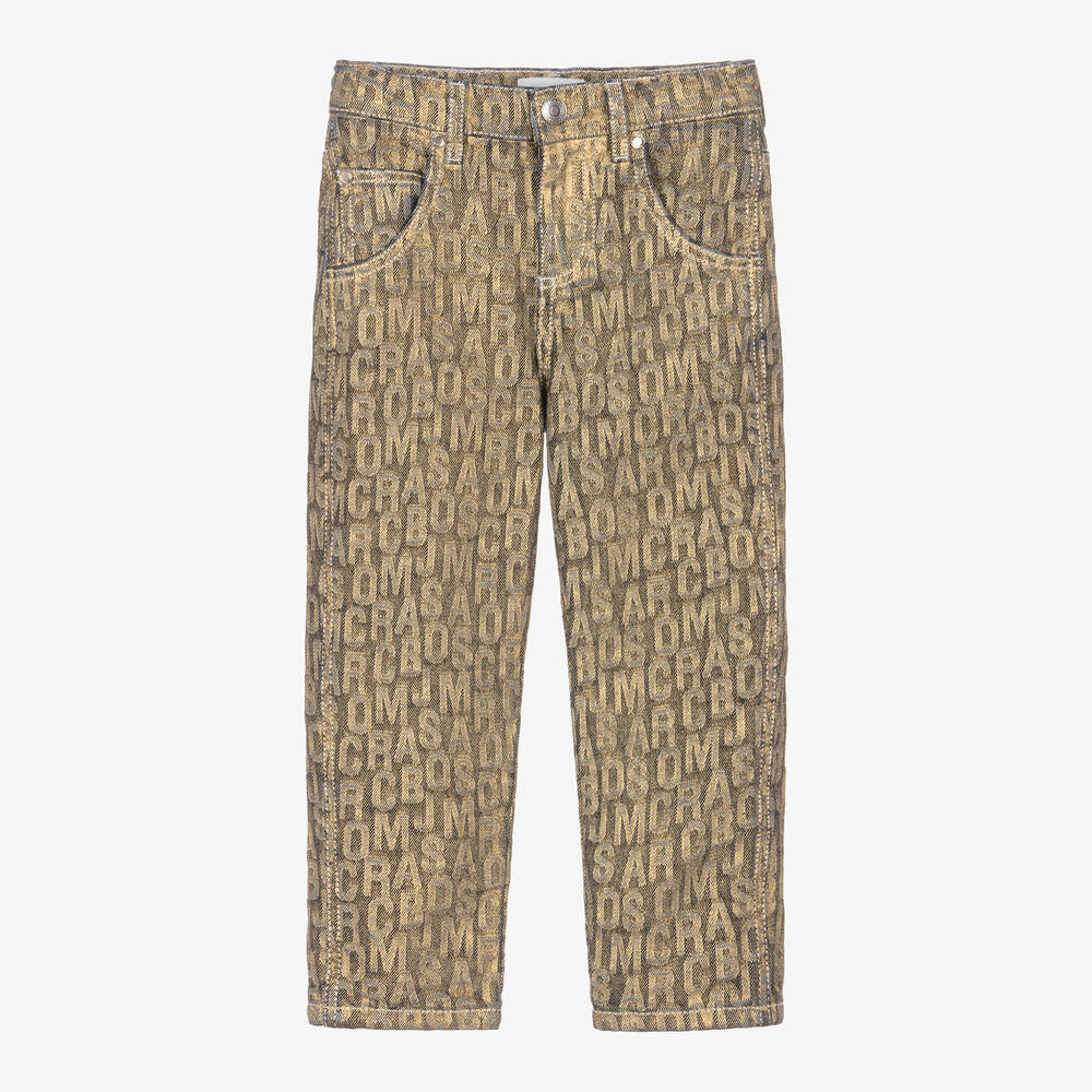 MARC JACOBS - Girls Gold Jumbled Logo Denim Jeans | Childrensalon