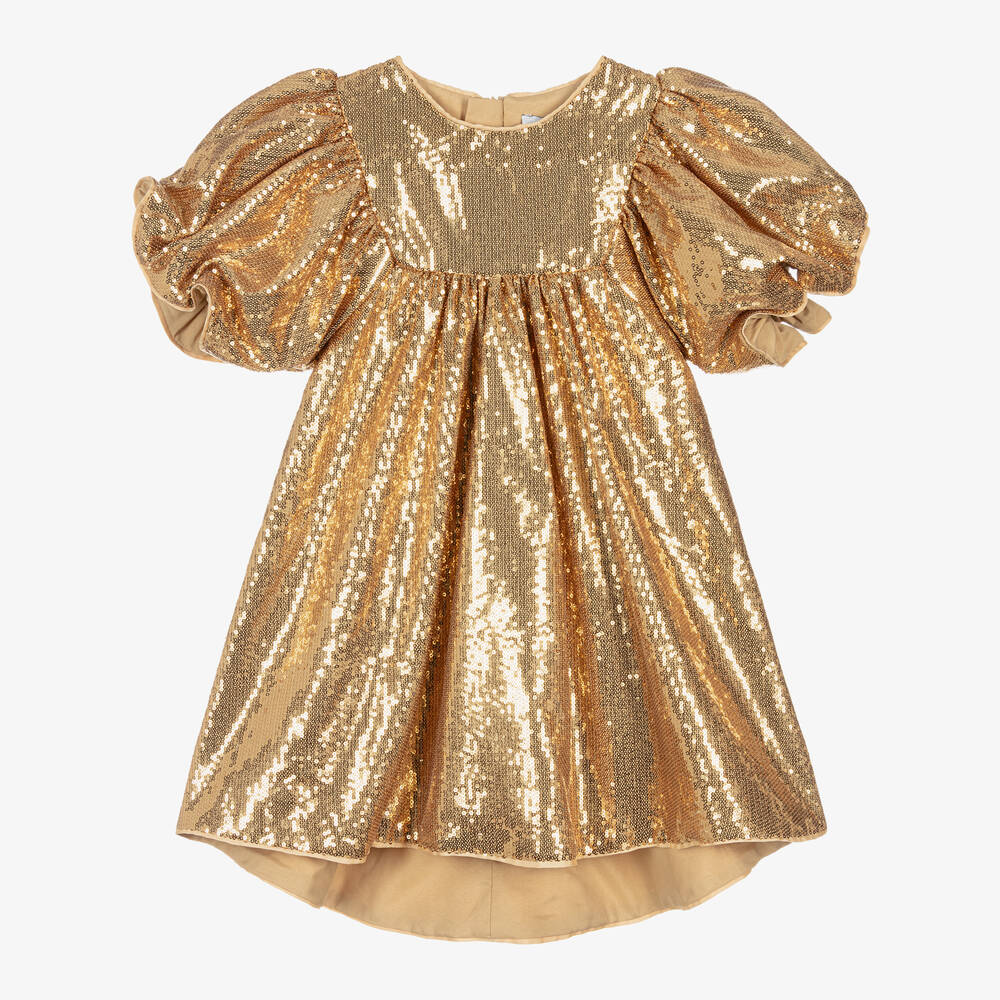 MARC JACOBS - Girls Gold Puff Sleeve Sequin Dress | Childrensalon