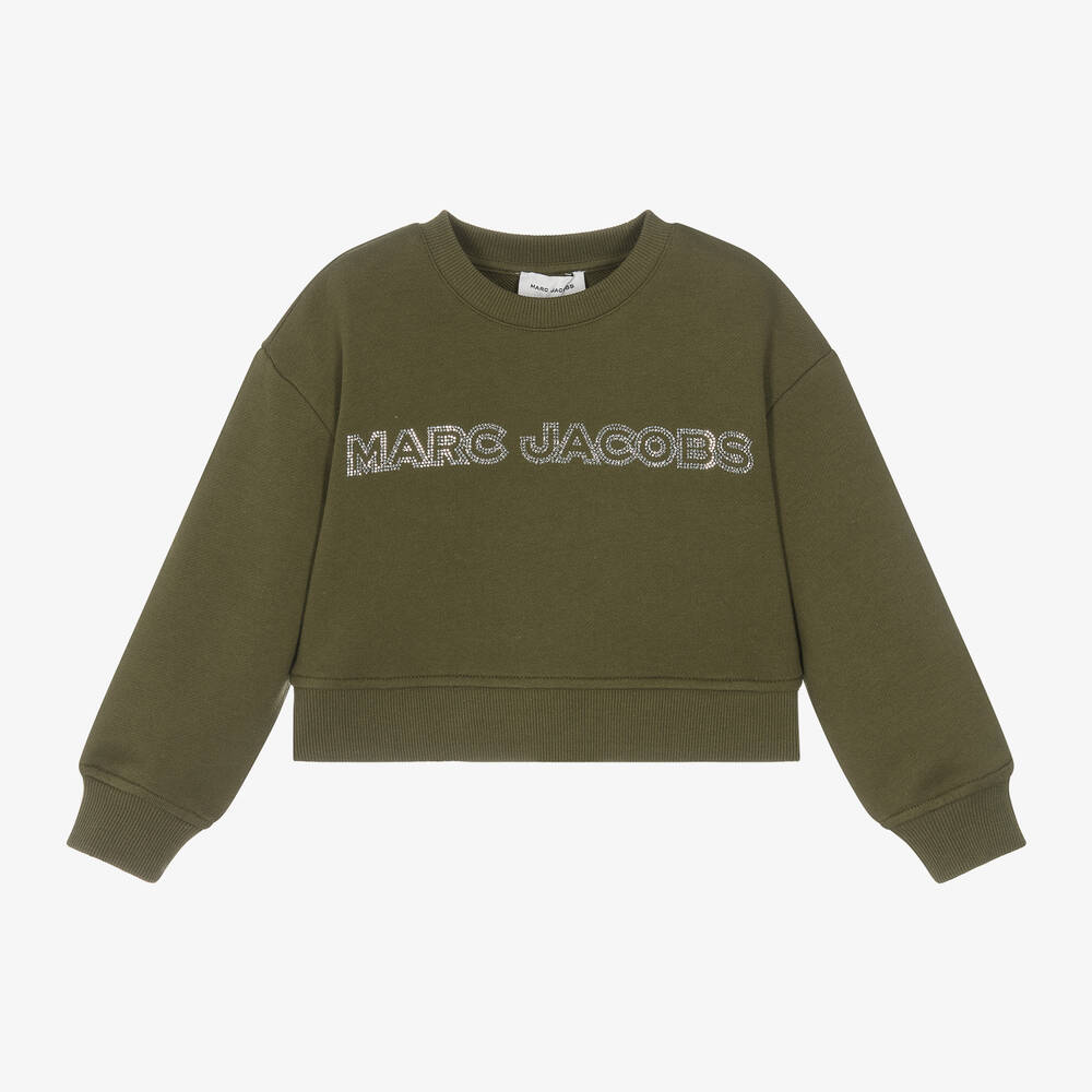 MARC JACOBS - Girls Green Cotton Diamanté Logo Sweatshirt | Childrensalon