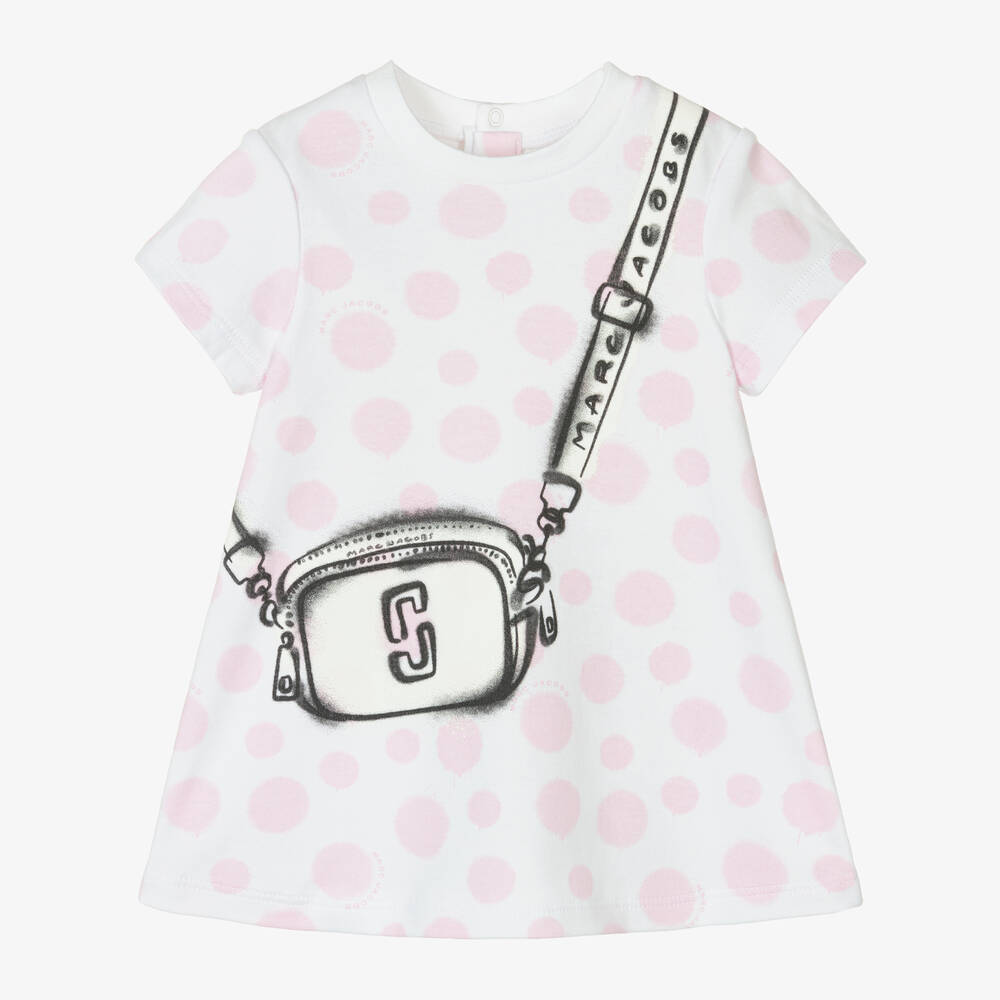 MARC JACOBS - Girls Ivory & Pink Polka Dot Snapshot Dress | Childrensalon