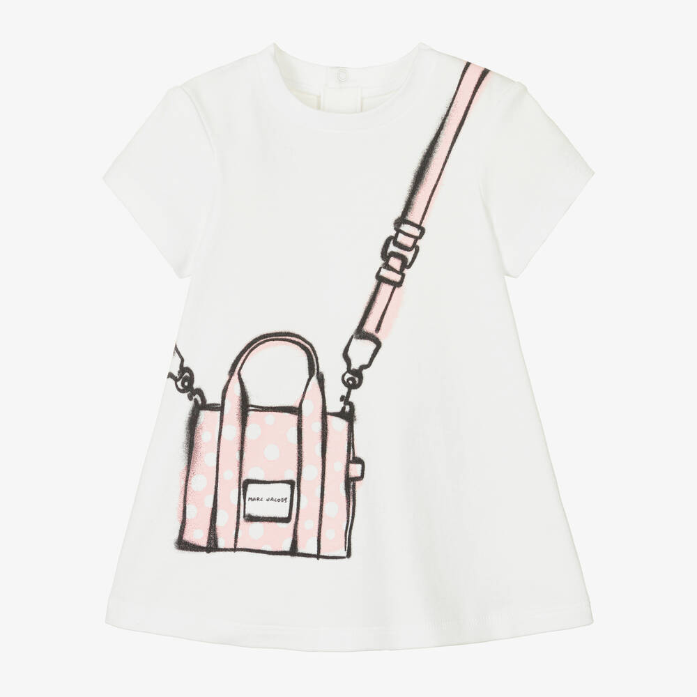 MARC JACOBS - فستان أطفال بناتي قطن لون عاجي بطبعة حقيبة | Childrensalon