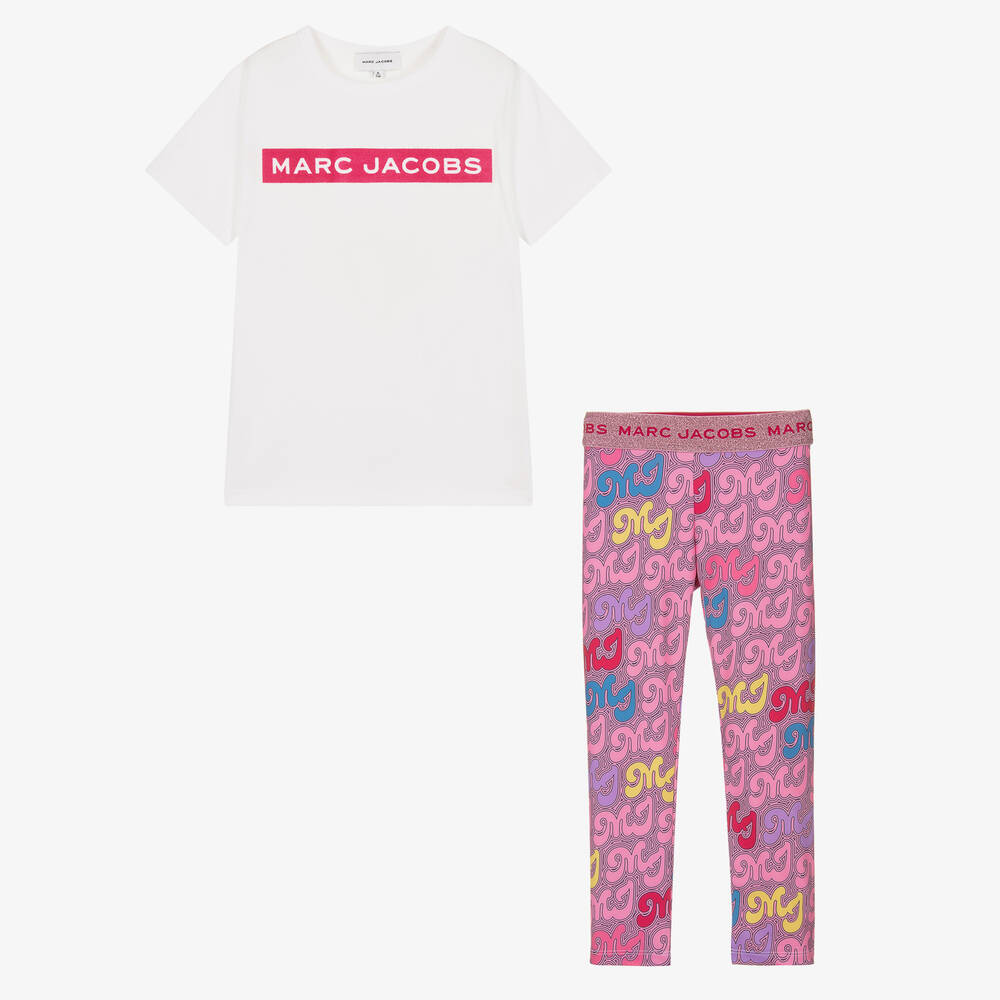 MARC JACOBS - Girls Pink & White Cotton Leggings Set | Childrensalon