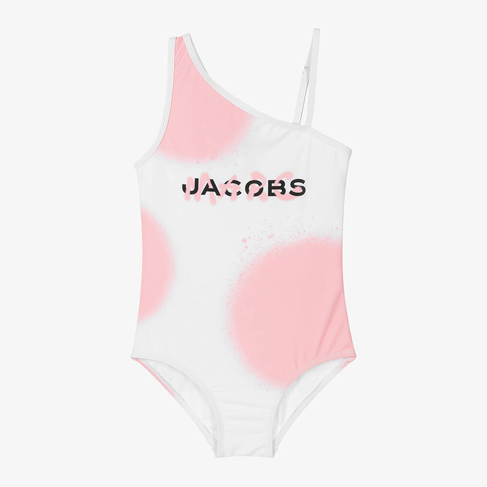 Shop Marc Jacobs Girls White & Pink Spray Paint Swimsuit