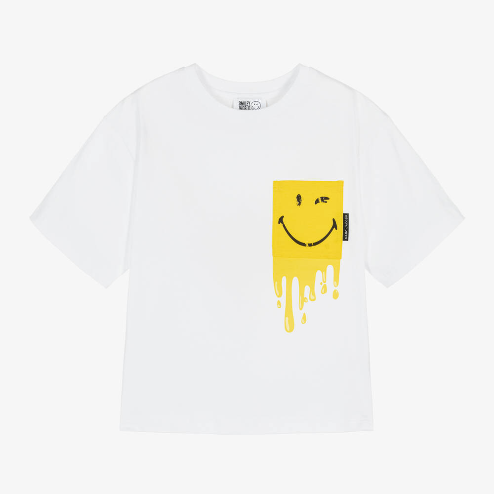 MARC JACOBS - Girls White Smiley Cotton T-Shirt | Childrensalon