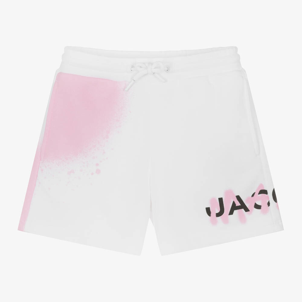 Shop Marc Jacobs Girls White Spray Paint Cotton Shorts