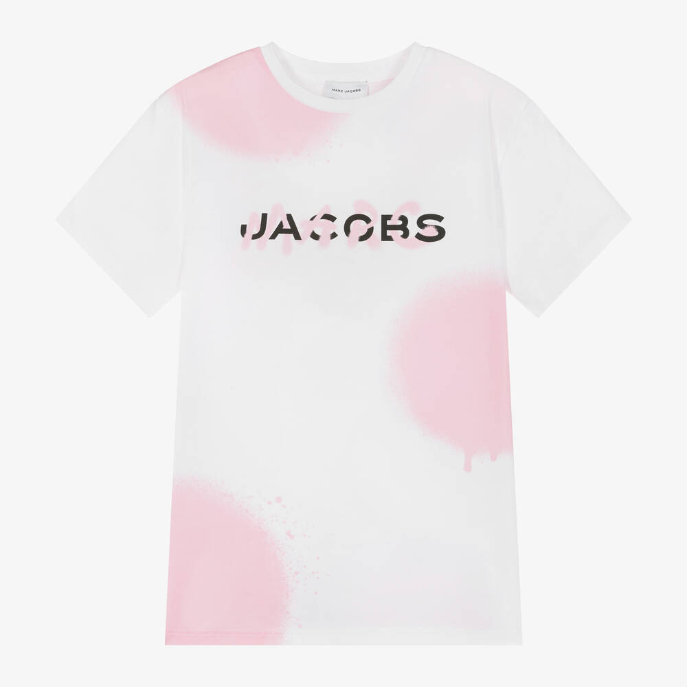 MARC JACOBS - فستان قطن عضوي لون أبيض وزهري | Childrensalon