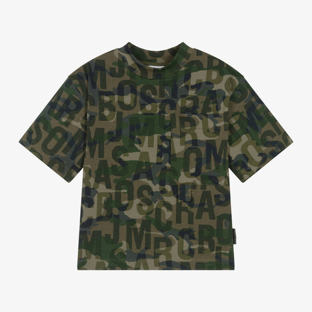 MARC JACOBS - Green Jumbled Logo Cotton T-Shirt | Childrensalon