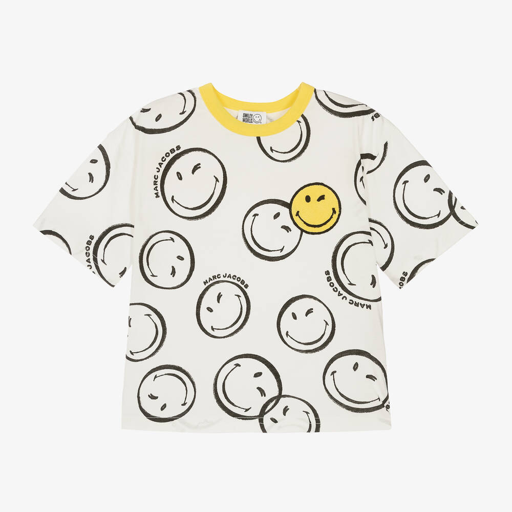 Shop Marc Jacobs Ivory Organic Cotton Smiley Faces T-shirt
