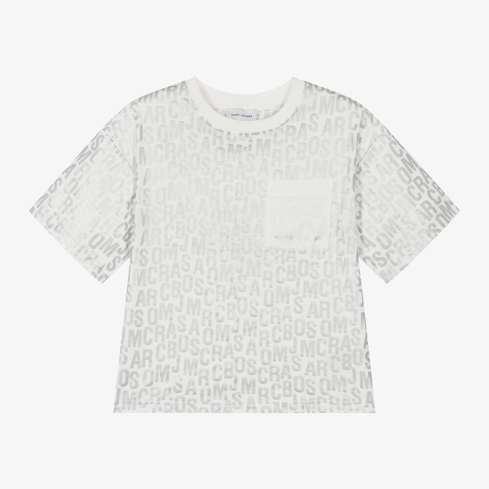 MARC JACOBS - Ivory & Silver Print Cotton T-Shirt | Childrensalon