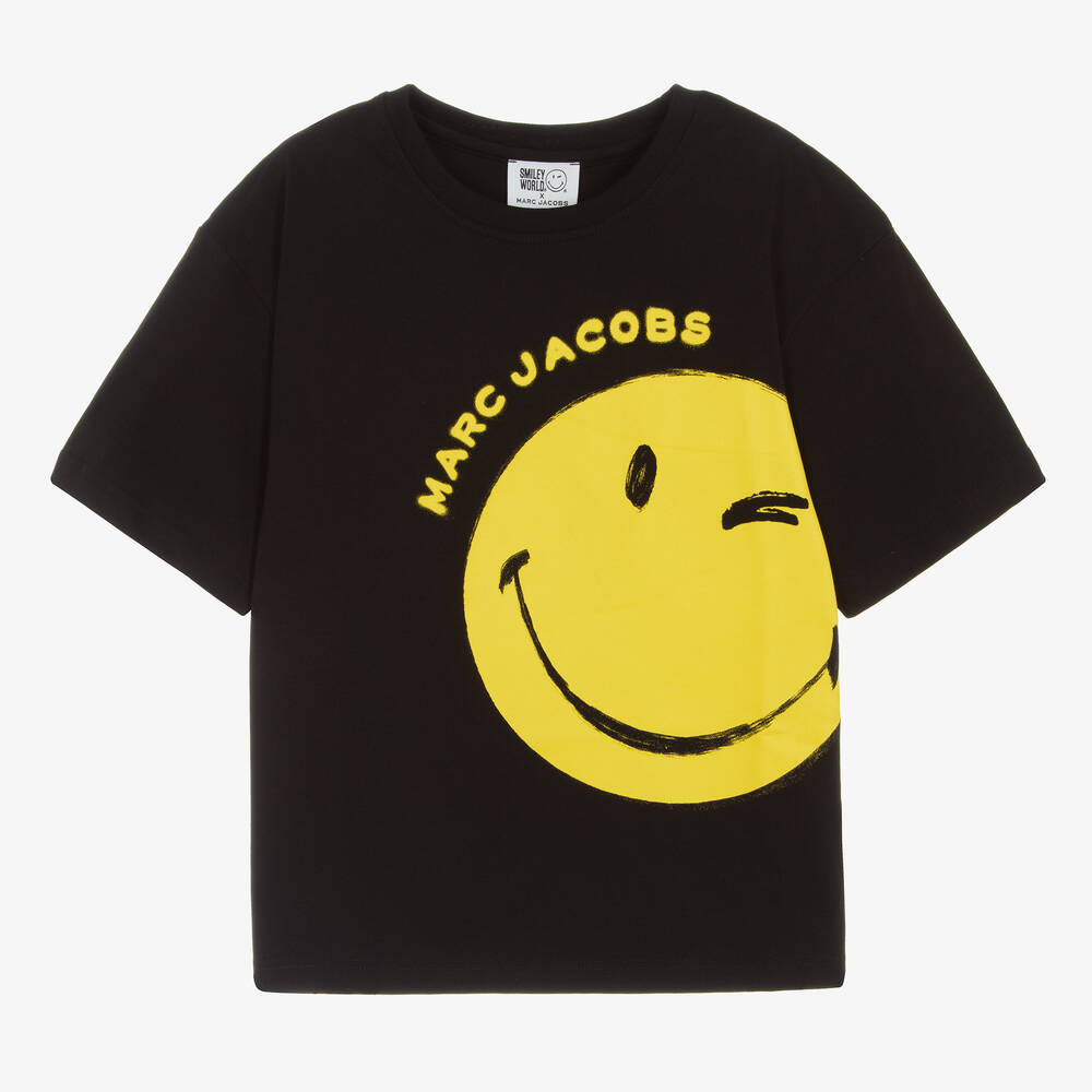 Shop Marc Jacobs Teen Boys Black Cotton Smiley T-shirt