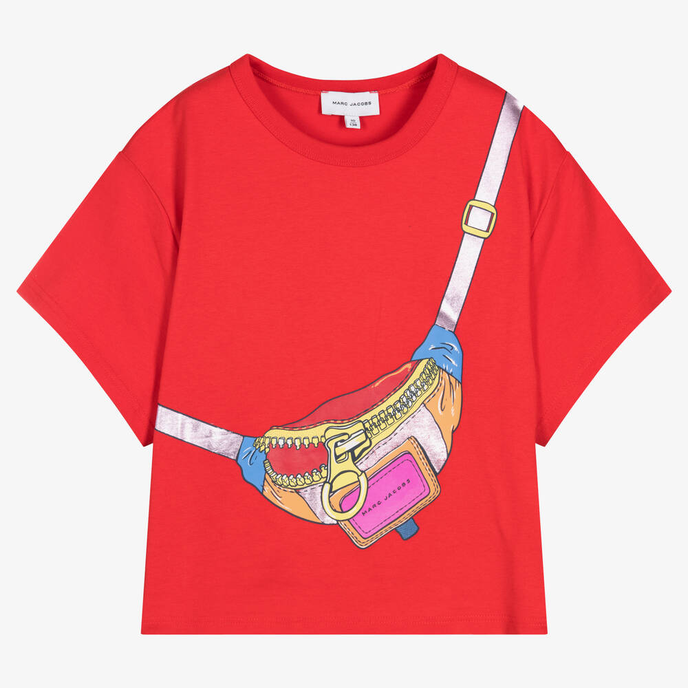 Marc Jacobs Kids' Organic Cotton Cropped T-shirt In Red
