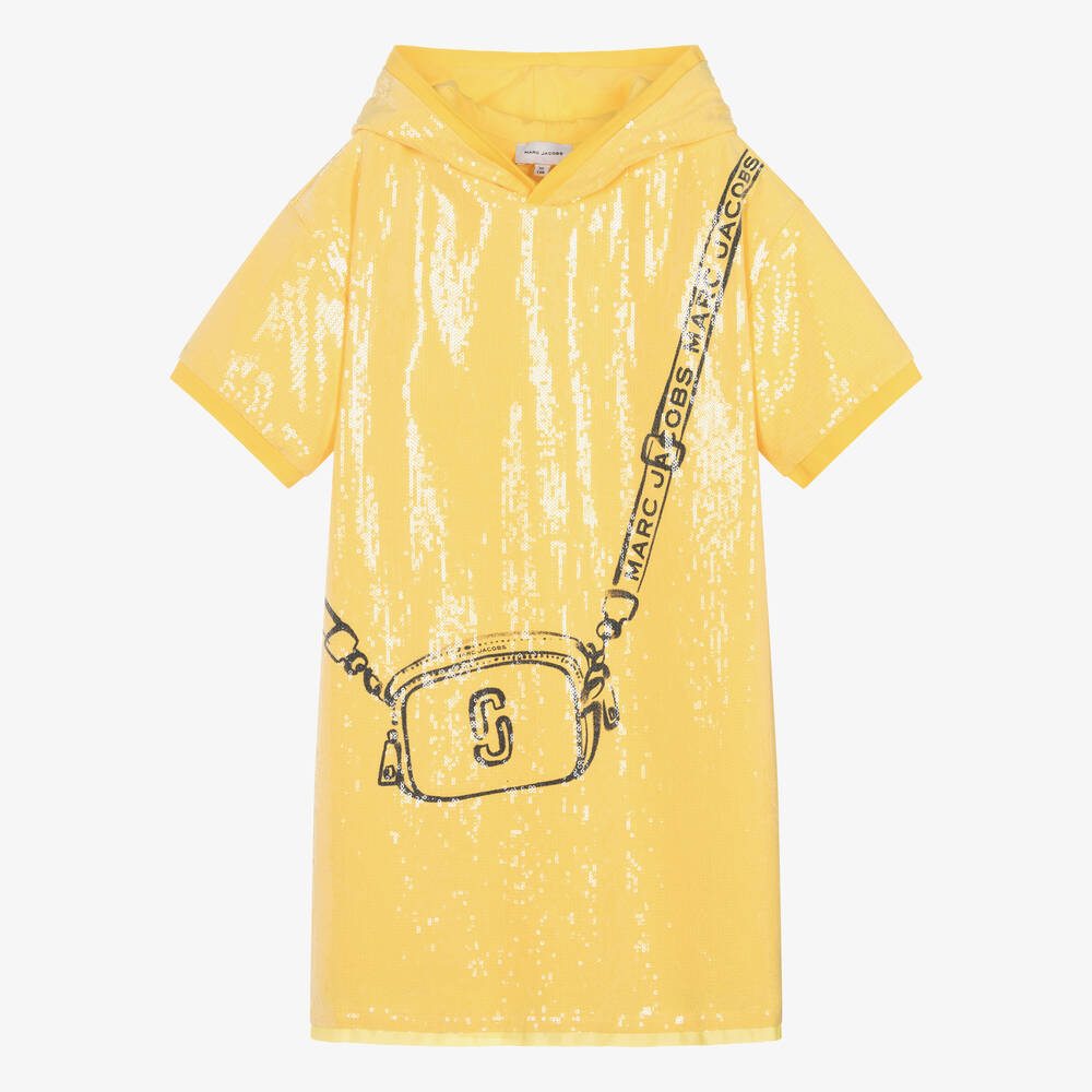 MARC JACOBS - فستان هودي قطن لون أصفر مزين بترتر للمراهقات | Childrensalon