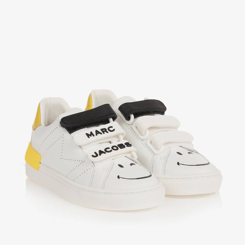 MARC JACOBS - White Leather Smiley Trainers | Childrensalon