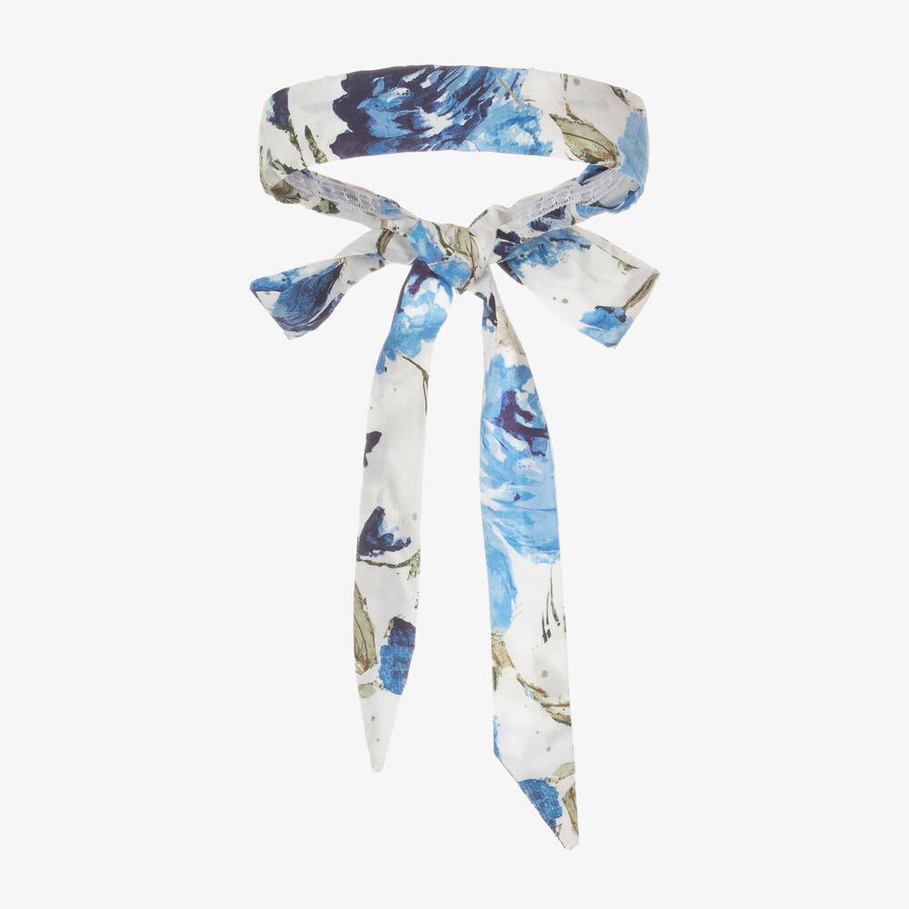 Marchesa Kids Couture - Girls Blue Floral Print Tie Hairband | Childrensalon