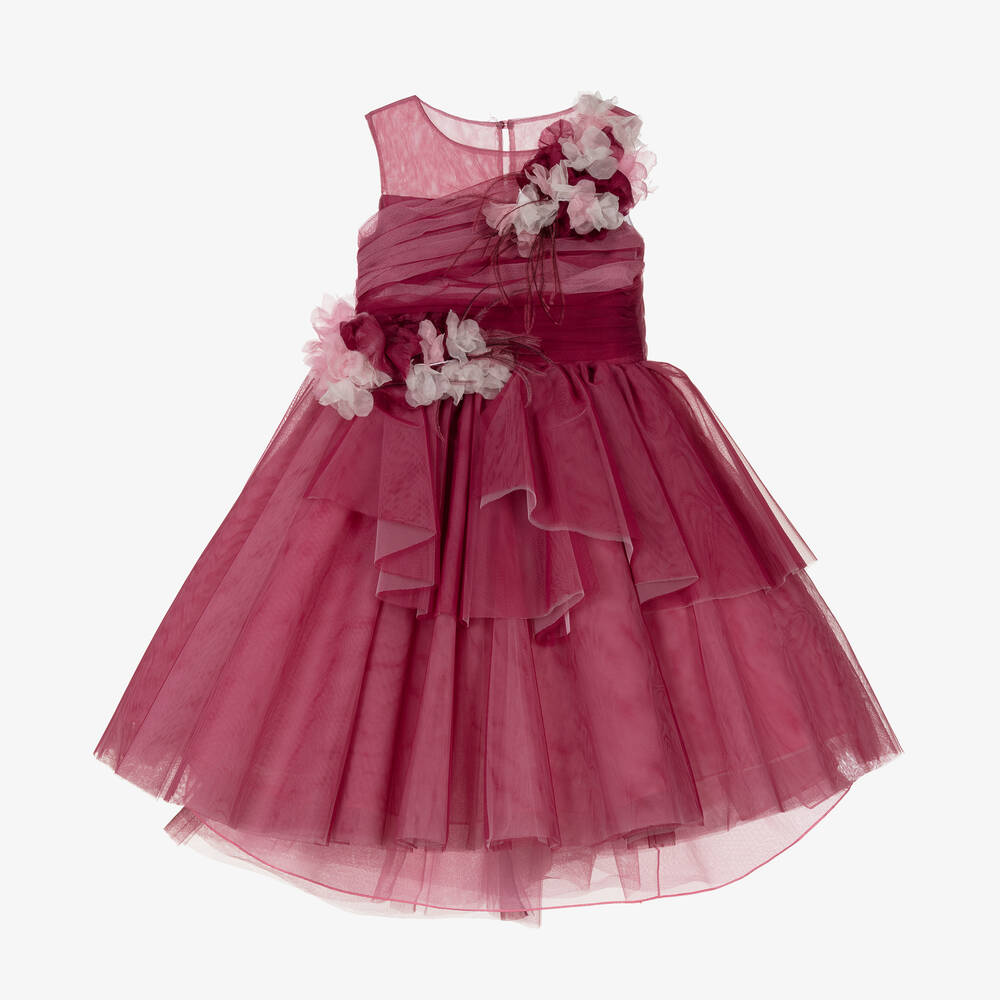 Marchesa Couture Kids' Girls Dark Pink Tulle Dress