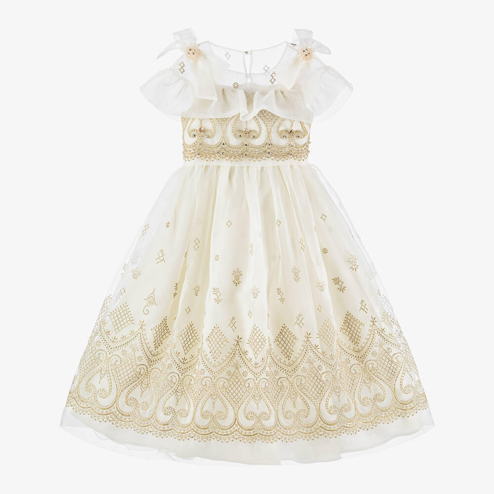Marchesa Kids Couture - Кремовое шифоновое платье с вышивкой для девочек | Childrensalon