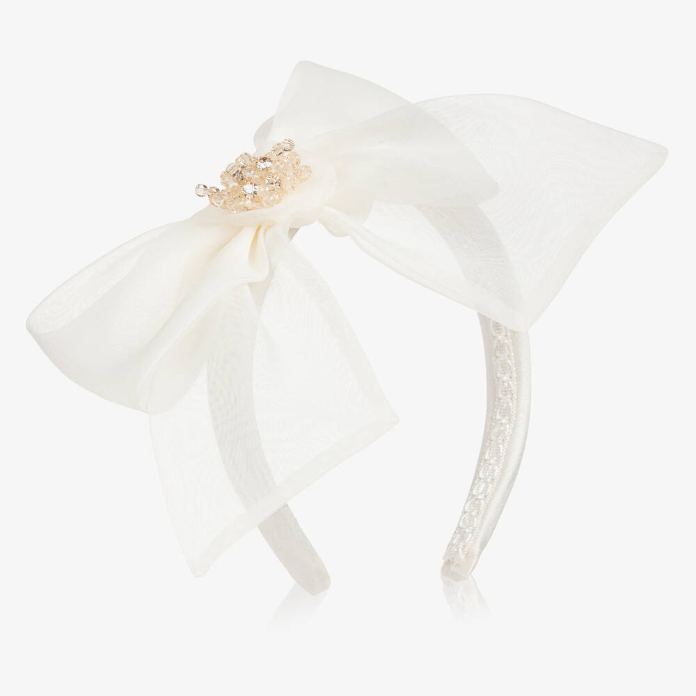 Marchesa Couture Kids' Girls Ivory Organza Bow Hairband