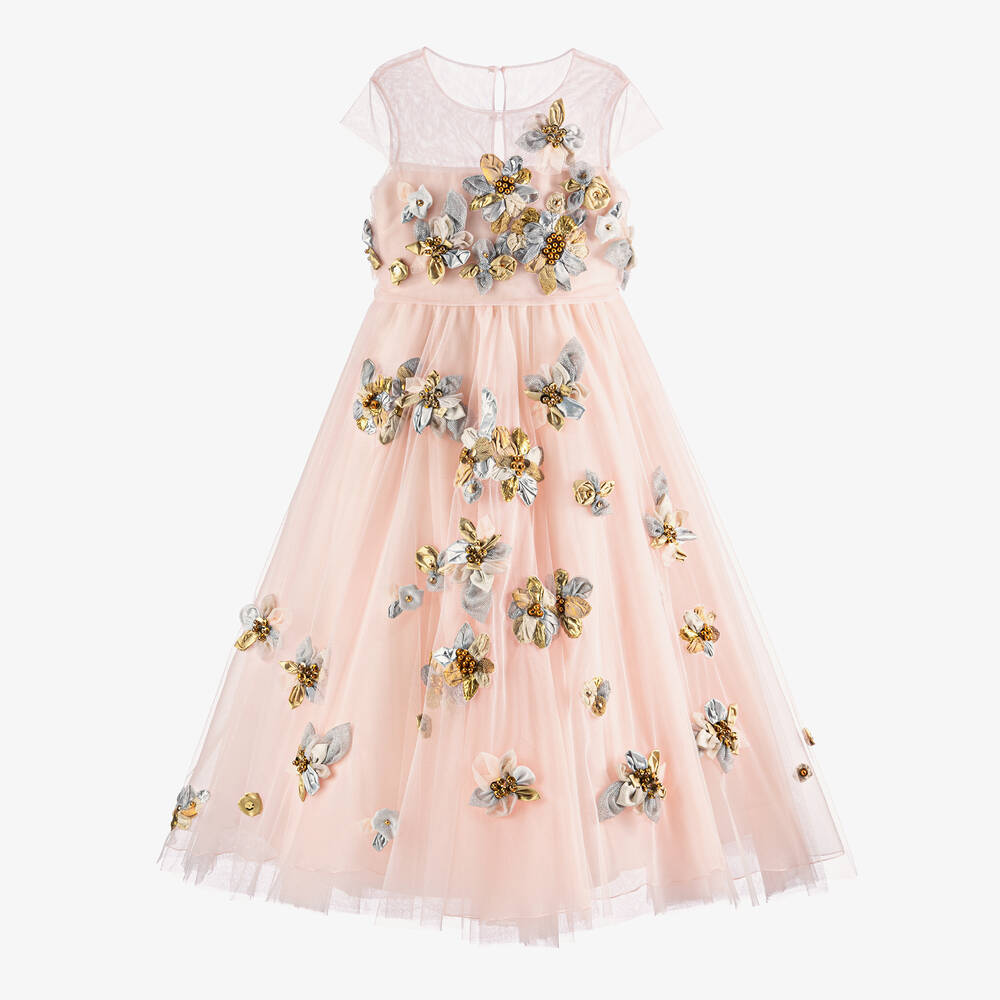 Marchesa Kids Couture - فستان تول لون زهري مطرز بورود | Childrensalon