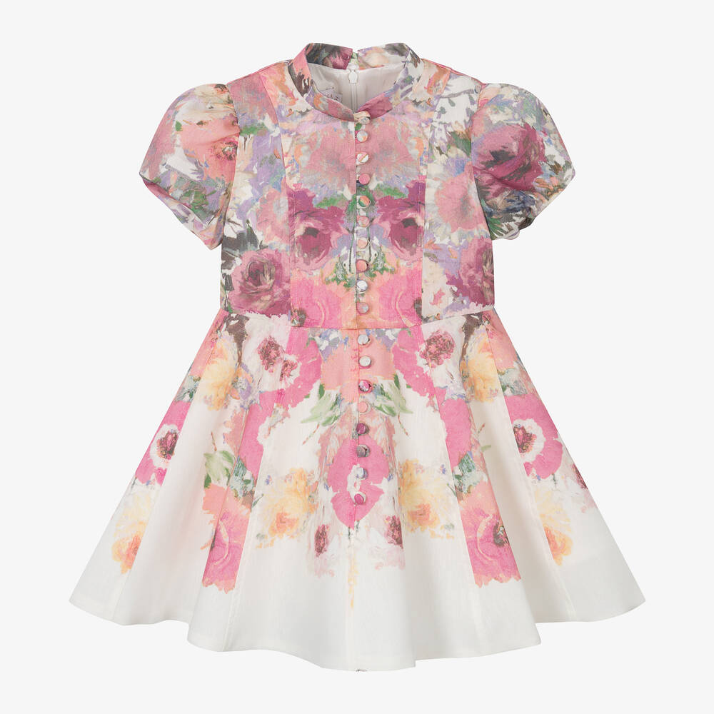 Marchesa Kids Couture - Girls Pink & Ivory Floral Cotton Dress | Childrensalon