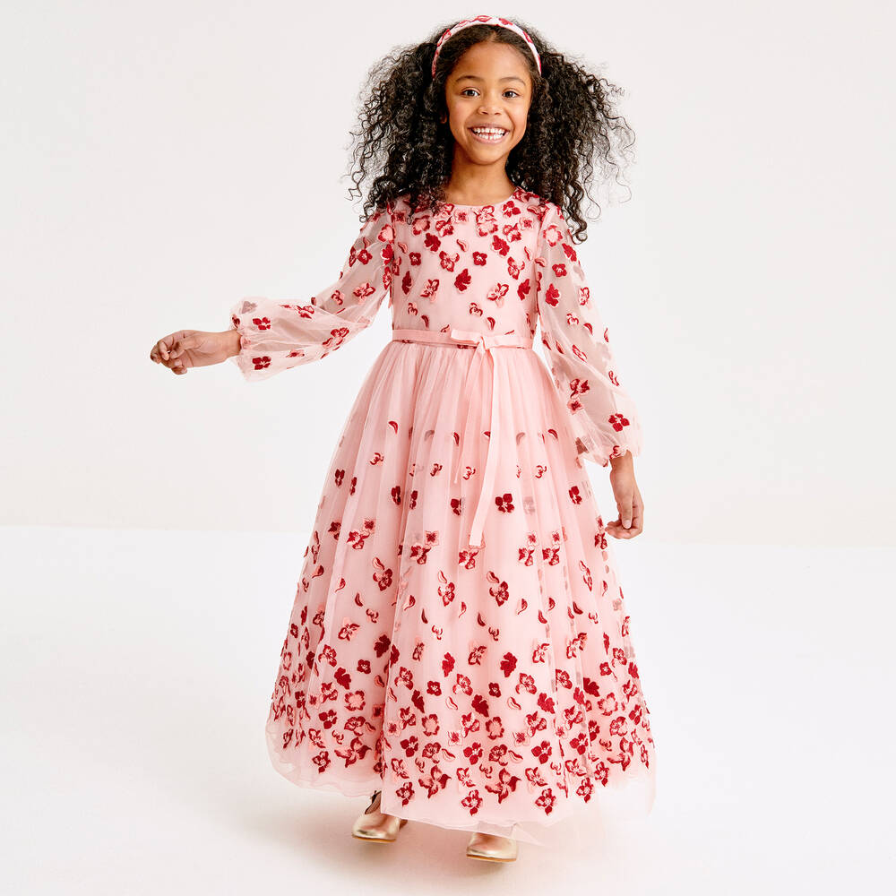 Marchesa Kids Couture - Girls Pink & Red Floral Tulle Dress  | Childrensalon