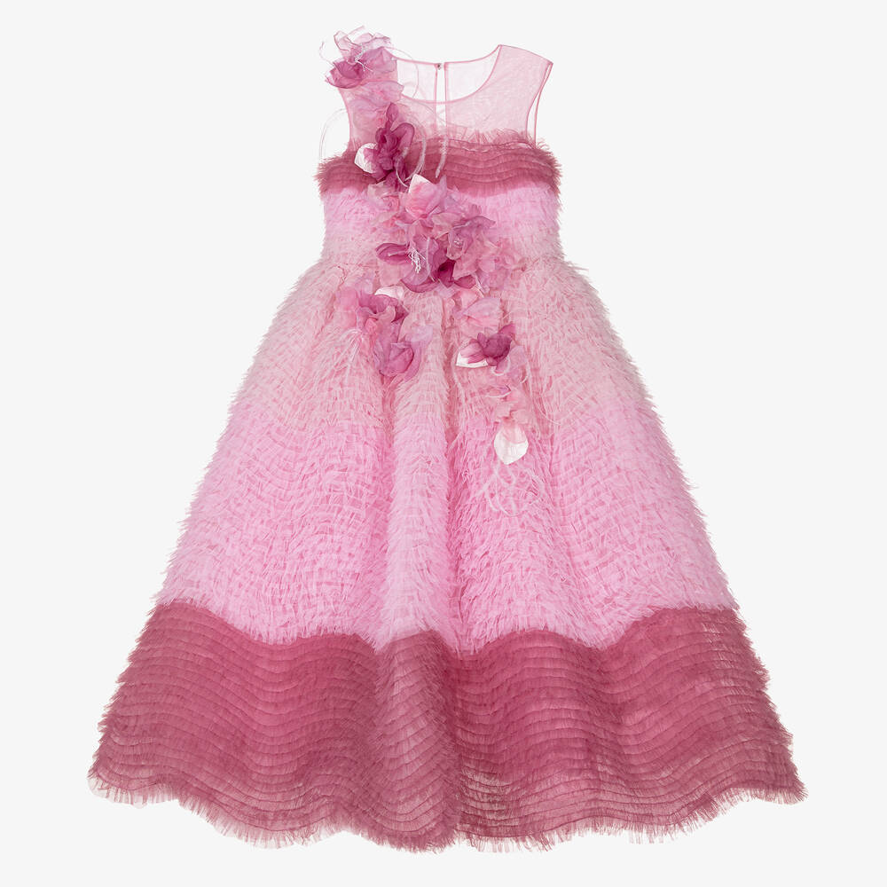 Marchesa Couture Kids' Girls Pink Ruffle Tulle Dress